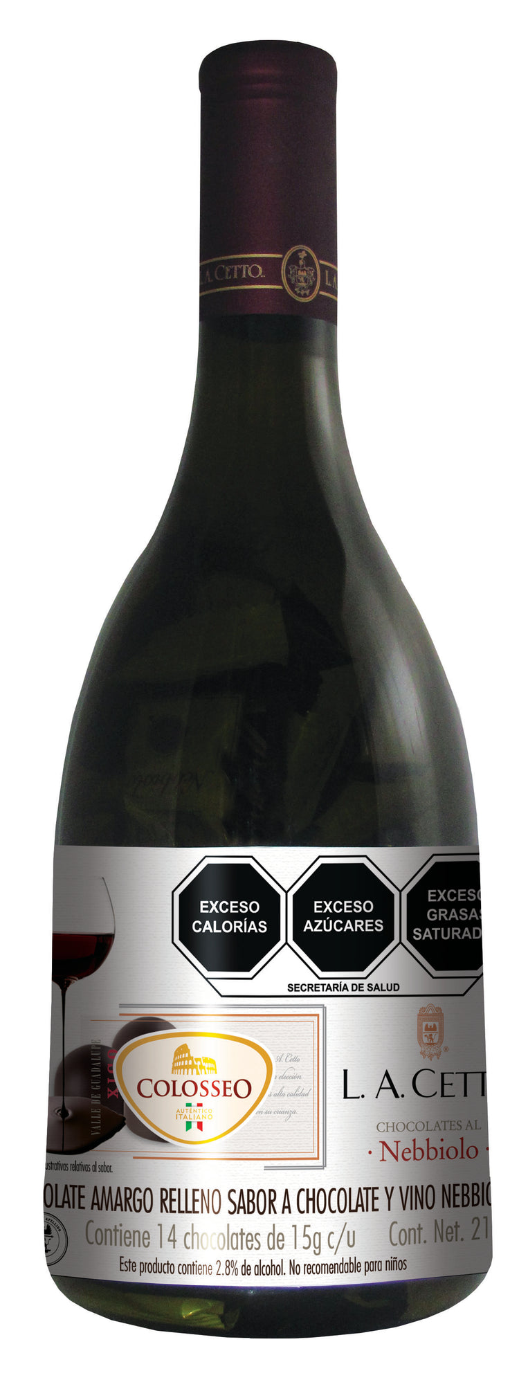 Botella Colosseo - L.A. Cetto Nebbiolo (Chocolate relleno de vino y cacao) 210 gr